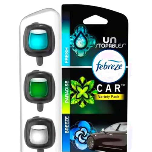 Febreze Car Air Freshener Vent Clips, Car Freshener, Unstopables Scents Variety Pack, .07 oz. Car Vent Clip, 3-Count, Car Air Fresheners