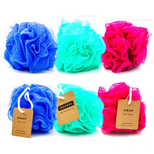 IMPRESA 6-Pack Eco-Friendly Loofah/Loofa/Mesh Bath and Shower Sponge - Loufa/Luffa/Lufa/Poof/Pouf - Loofahs/Loofas for Men and Women - Bulk Body Puffs