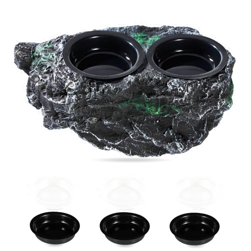 DXOPHIEX Double Bowl Reptile Water Dish Reptile Water Bowl Crested Gecko Food Dish Gecko Feeding Ledge with 6PCS Feeding Cups for Bearded Dragon Crested Gecko Snake and Chameleon