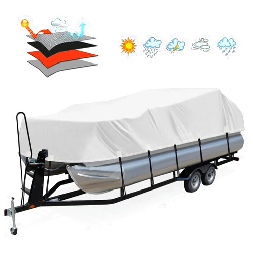 Solim Trailerable 800D PU Heavy Duty Pontoon Boat Cover, 22-24ft Waterproof Marine Grade Oxford UV Resistant Polyester Canvas Cover, Boat Cover for Pontoon with Adjustable 18 Tie Down Straps, Gray