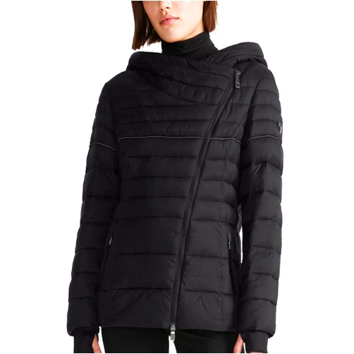 TUMI Women's Asymmetrical Zip Cowl Neck Quilted Midweight Puffer Coat with PrimaLoft Fill - Nylon Puffer Coat