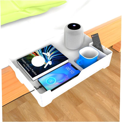JUMEIHUI Folding Bedside Shelf for Bed College Dorm,Bunk Bed Shelf for Top Bunk,Bed Shelf Organizer with Cup Holder,Bed Accessories,Bedside Organizer for Phones,Kindle,Book,Remote,CPAP(White)