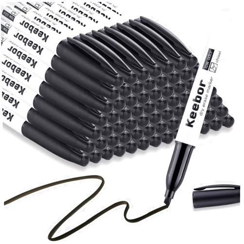Keebor Dry Erase Markers Chisel Tip Black, Low-Odor Black Marker，72 Pack White Board Markers, Office & School Supplies