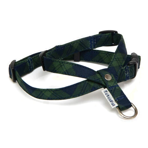 Toto & pal Toto&Pal Royal Tartan Check Neck Harness Navy 25mm