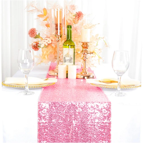 ShinyBeauty 12x108-Inch Sequin Table Runner Pink Gold 1 Piece