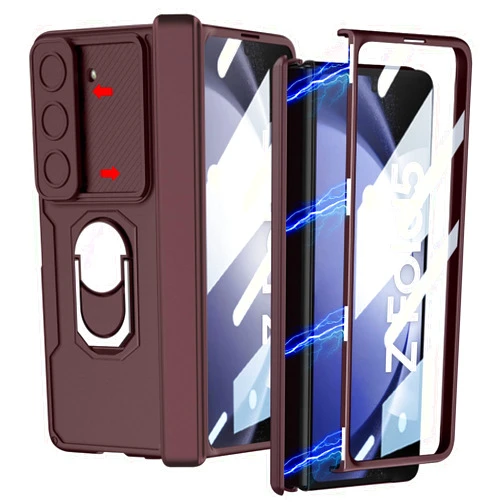 MOAITO for Samsung Galaxy Z Fold 5 Case with Magnetic Hinge Protection, Slide Camera Cover,Built-in Screen Protector Kickstand Shockproof Case for Samsung Galaxy Z Fold 5 (Wine Red)