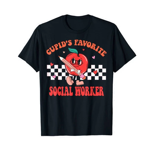 School Social Worker Valentines Day Outfits Men Cupids Favorite School Social Worker Groovy Valentines Day T-Shirt