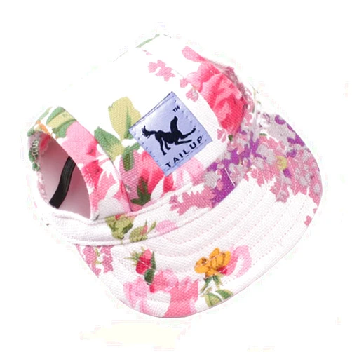 Leconpet Baseball Caps Hats with Neck Strap Adjustable Comfortable Ear Holes for Small Medium and Large Dogs in Outdoor Sun Protection (XL, Colour Flower)