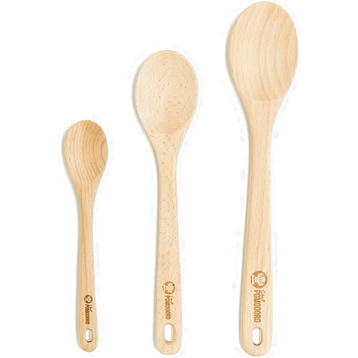 Chef Pomodoro Wooden Spoons for Cooking 3-Piece Set, Solid Beechwood | 12-Inch, 10.5-Inch, 8-Inch | Soup Spoon Kitchen Wooden Utensils for Cooking Wood Kitchen Utensil Set