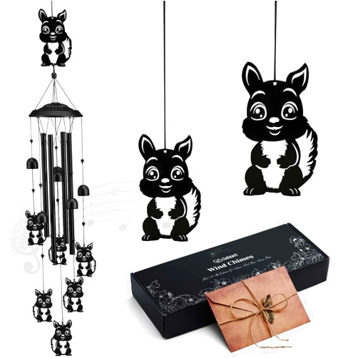 Gabzart Squirrel Wind Chimes for Outside/Indoors, Squirrel Gifts for Women Mom Grandma, Aluminum Tubes Windchimes S Hook, 37