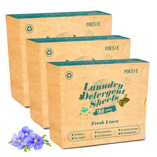 Poesie Laundry Detergent Sheets Fresh Linen Scent 3 Pack 480 Strips Plastic Free Fast Dissolve Washing for All Washing Machine Traveling Dorm Life Save Space