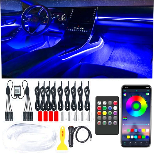 QVEVDACAR Car LED Strip Lights, LEDCARE 9 in 1 RGB Car Interior Lights with APP & Remote Control, 16 Million Colors Ambient Lighting Kit with 5 Fiber Optic LED Strips & 4 Under Dash Lights, Sync to Music