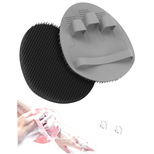 Manmihealth Soft Silicone Shower Brush, Super-Lathering and Deep-Cleaning Body & Face Scrubber, Gentle Exfoliating Bath Glove for All Skin Types(Black+Gray)