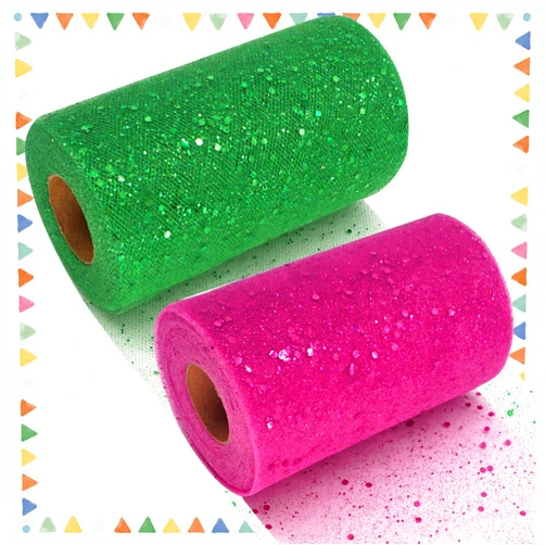 Ableme Deco 2 Colors Glitter Tulle Fabric Rolls 6 Inch 50 Yards (150FT) Sequin Sparkling Ribbon Spool Netting for Wedding, Tutu Skirt, Gift Wrapping, Party Decoration (Emerald Green, Fuchsia)