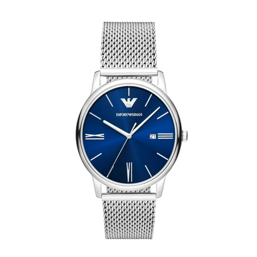 Emporio Armani Men's Three-Hand Date Silver-Tone Stainless Steel Bracelet Mesh Band Watch (Model: AR11571)