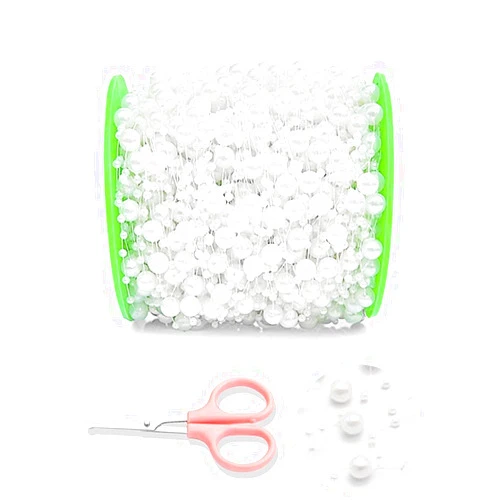 DomeStar 200 Feet White Pearls String,Artificial Pearls Strand Roll Beaded Wire and Fishing Line Garland Flowers Wedding Christmas Decoration,Party Supplies DIY Accessories