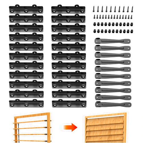 Suemisi Louver Bracket Kit, Louver Haedware Set, Sunblind System and Fence Louver System for Garden, Shutters and Blinds,Complete Kit for 11 Boards Black (1)