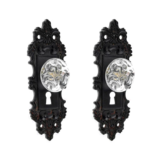 SOFFEE DESIGN 2pcs Vintage Cabinet Pull Drawer Knob, Distressed Closet Handle with Clear Crystal, Antique Door Knob with Mounting Screws for Cupboard, Kitchen Furniture - Black