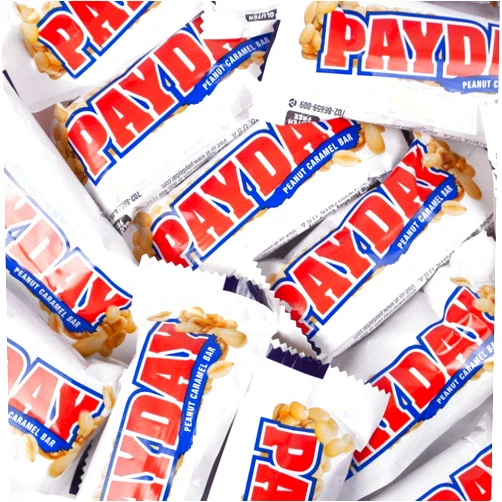 Just Candy PayDay Snack Size Candy Bars 11.6oz Bag (approx 16 pcs), 2 Pack