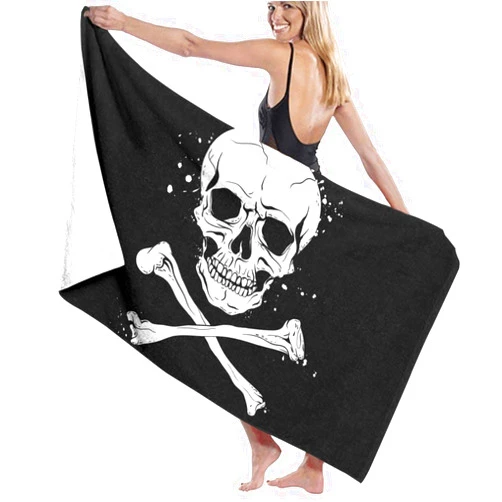 FNQKMLEP Crossbones Pirate Flag Super Soft Beach Quick-Drying Bath Towel Unisex Large Absorbent Towel Blanket Suitable for Outdoor Travel Camping Yoga Gym Swimming Bath