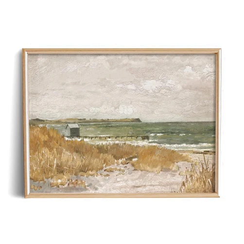 YUMKNOW Farmhouse Still Life Picture Living Room - Textured Coastal Seascape Ocean Beach Painting - 11 x 14 Art Print- Rustic Vintage Decor for Bedroom - Art Deco Wall Art for Kitchen - Antique French Poster