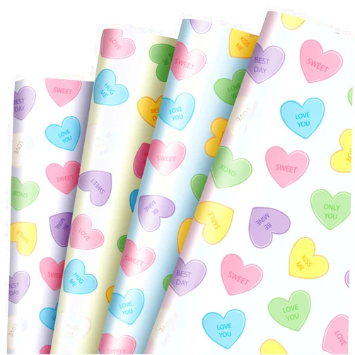 JarThenaAMCS 12 Sheet Valentine's Day Wrapping Paper Candy Heart Gift Wrap Paper Folded Flat Conversation Heart Colorful DIY Craft Art Paper for Party Decor Supplies, 19.7 x 27.6 Inch