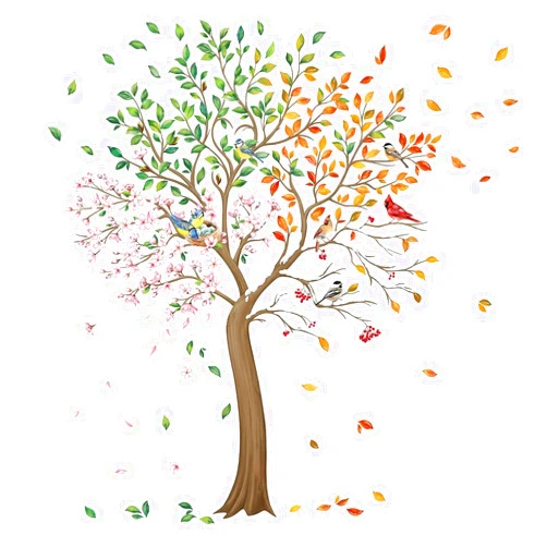 BWCXXZH Colorful Flower Tree Wall Stickers, Removable DIY Romantic Cherry Blossom Tree Wall Murals Peel and Stick 3D Wall Art Stickers Home Decor for Girls Bedroom Nursery Rooms Living Room