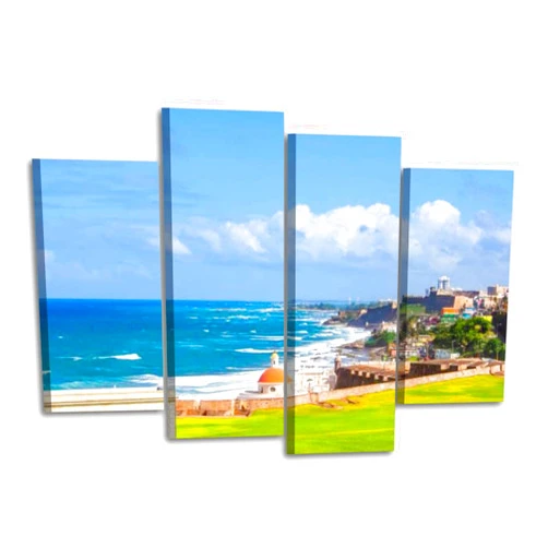 NAENRFERCX 4 Panels Wall Art Pictures Old San Juan Puerto Rico Modern Canvas Print Paintings Artwork Framed Posters for Office Home Decor Ready to Hang