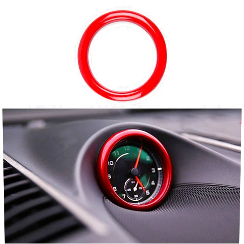 Ramecar Dashboard Center Clock Surrounding Compass Cover Aluminum Ring Emblem Sticker for Porsche 911 718 Cayenne Macan Panamera, etc.(Red)