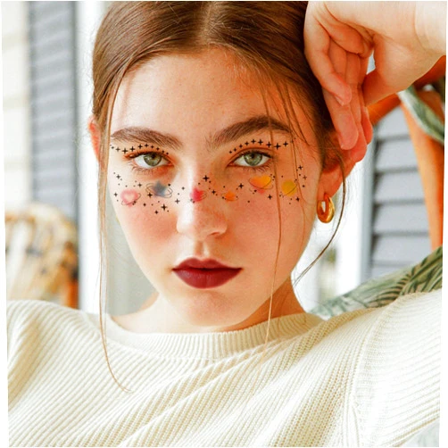HOXIEYA 10Sheets Face Tattoo Sticker Set- Freckle Sticker Face Glitter Tattoos Pink Heart Butterfly Satr Waterproof Tattoos for Girls Women Festival Makeup Rave Accessories