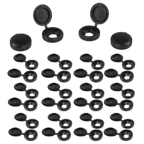 FENGRUI 50 Pieces Black Plastic Hinged Screw Cover Caps,Plastic Folding Snap Caps,Black Hinged Screw Cup and Cover Hole Diameter Screw Folding CoverCaps for Covering Protection