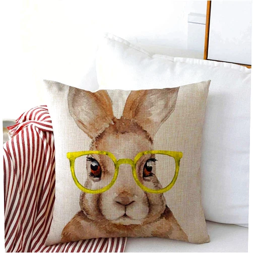 Staronov Throw Pillow Covers Hipster Pink Nursery Watercolor Rabbit Easter Bunny Glasses Face Cute Design Sketch Cushion Square Case Cotton Linen for Winter Home Decor 20