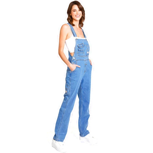 Lana Roux Womens Classic Stretchy Denim Workwear Straight-Leg Jean Overalls