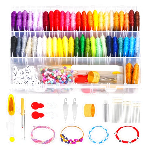 PAXCOO 488Pcs String Bracelet Making Kit, Friendship Bracelet String Kit with 50 Skeins Embroidery Floss Cross Stitch Thread, 400Pcs Friendship Bracelet Beads, 37Pcs Embroidery Tools