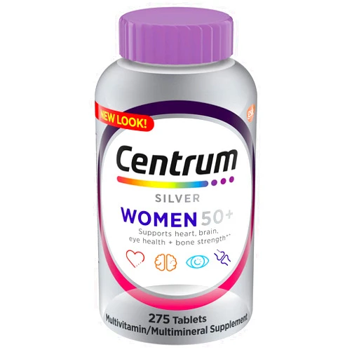 Centrum Silver Women 50 Plus Daily Multivitamin 275 Count Multimineral Supplement Specially Formulated for Women 50+ Gluten Free Smooth Coating Non GMO Support Heart Brain Eye Muscle Health