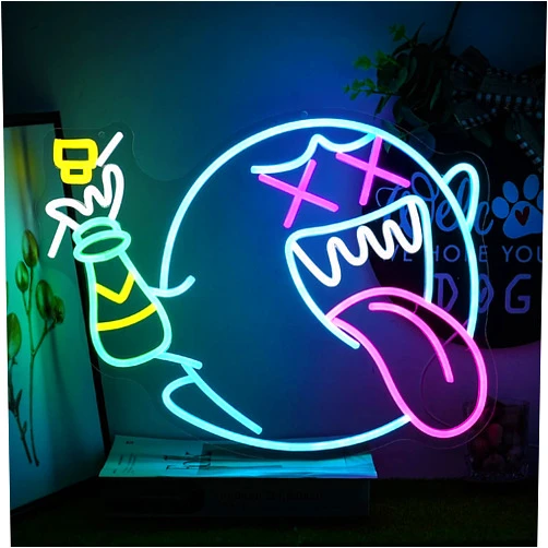 Alkkign Neon Sign Ghost Neon Light King Boo Neon Signs with Dimmable Switch Retro Arcade Decor Gaming Neon Sign for Gaming Zone Man Cave Birthday Party Christmas Gift