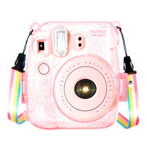 Wolven Crystal Camera Case w Adjustable Rainbow Shoulder Strap Compatible with Fujifilm Mini 8 Mini 8+ Mini 9 Camera, Pink Crystal