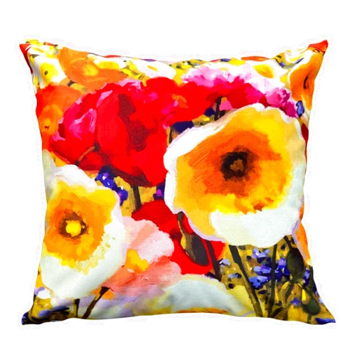 WhooplaArt Vibrant Floral Oil Painting Plush Throw Pillow Case, 18x18 Inch Double-Sided Printed Cushion Cover for Living Room, Bedroom, Sofa