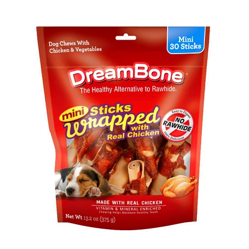 DreamBone Mini Chicken-Wrapped Sticks, 30 Ct., Rawhide-Free Chews for Dogs