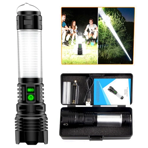 Hoxida LED Rechargeable Flashlight 100000 High Lumens with Camping Lanterns - 2000 Meters Long Beam Super Bright LED Flashlight, Waterproof Camping Tent Lights 5 Modes, Zoomable Camping Flashlight Lantern