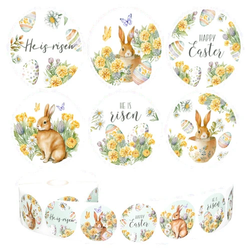 Whaline 1000 Pcs Easter Stickers Roll Watercolor Bunny Butterfly Rabbit Flower Egg Self-Adhesive Sticker Decals for Scrapbook Journal Decor Spring Holiday, 6 Designs