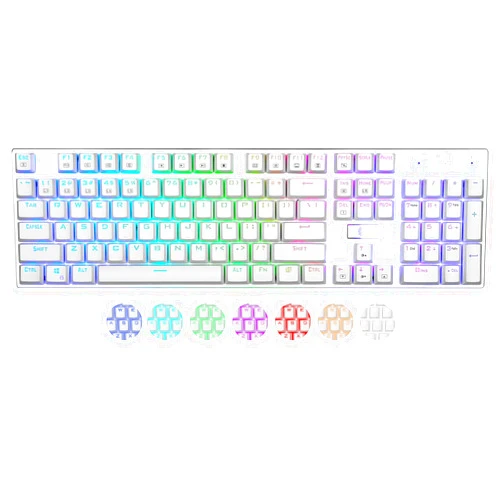HUO JI E-Yooso Z-88 RGB Mechanical Gaming Keyboard USB Wired, Customizable RGB Backlit, Blue Switches - Clicky, Metal Panel, 104 Keys for Mac, PC, Silver+White