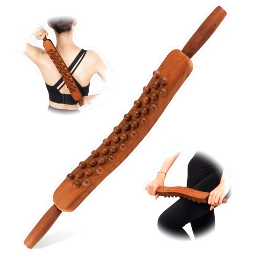 KintKita Body Gua Sha Wood Stick Massage Tool,24 Inch Wood Therapy Massage Tools Scraping Lymphatic Drainage Massager,34 Beads Trigger Point Wood Therapy Gua Sha Tool for Body Sculpting,Back, Legs