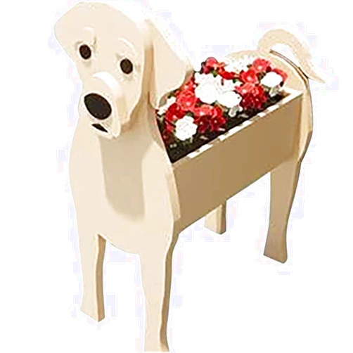 Qfauto JKMXBX Dog Planter Plant Pots, Animal Shaped Barrel Flower Pot,Dog Planters Wooden for Outdoor Plants, Cute Chihuahua Bulldog Pet Flower Pot for Indoor Outdoor Decoration (Labrador)