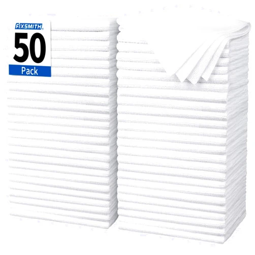 FIXSMITH White Microfiber Cleaning Cloth, Pack of 50, 16