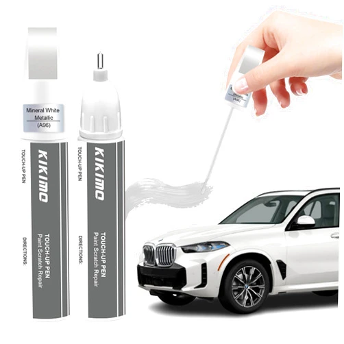 KIKIMO for BMW Touch Up Paint(Mineral White Metallic(A96)), Car Paint Repair Kit for BMW, 2 In 1 Scratches Repair with Pen Tip and Brush, Color-Matched for Quick & Easy Fix