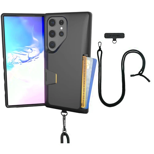 Smartish Galaxy S24 Ultra Wallet Case with Crossbody Lanyard Strap - Wallet Slayer Vol. 1 - [Slim + Protective] Credit Card Holder with Universal Detachable Shoulder Neck Strap - Black Tie Affair