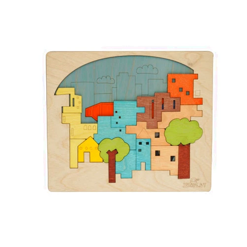 EKOPLAY’s Multi Layered Wooden Puzzles for Kids, 23 Piece Jigsaw Puzzle for School Kids, Learning Educational Toys Gifts for Boys Girls. Construction Puzzles Sets, City Construction.