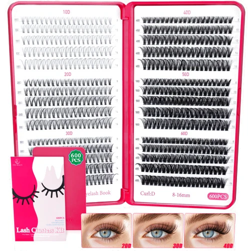 CCODDY Lash Clusters 600PCS - Wispy Lash Clusters 10D+20D+30D+40D+50D+60D Individual Lashes Clusters D Curl Lash Extension 8-16MM Natural Lash Clusters DIY Cluster Eyelash Extensions for Beginners