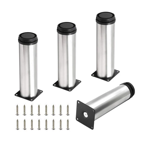 Seimneire 4pcs 7 Inch / 178mm Adjustable Furniture Legs, Silver Metal Legs Stainless Steel Replacement Legs for Sofa Couch Cabinets Shelves DIY Furniture